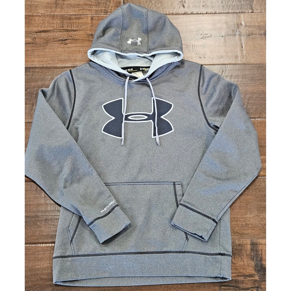 Under Armour Storm Hoodie Mens Medium‎ Gray Pullover Loose Fit Sweatshirt Logo